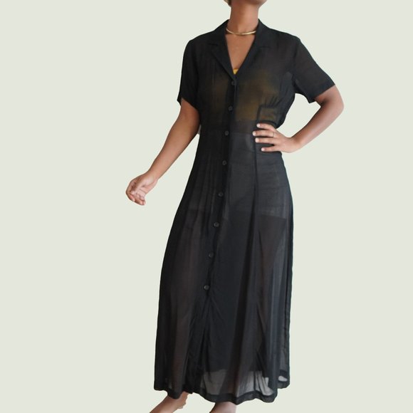 Wilfred Dresses & Skirts - Aritzia Wilfred Sheer Black Button Down Shirt Dres